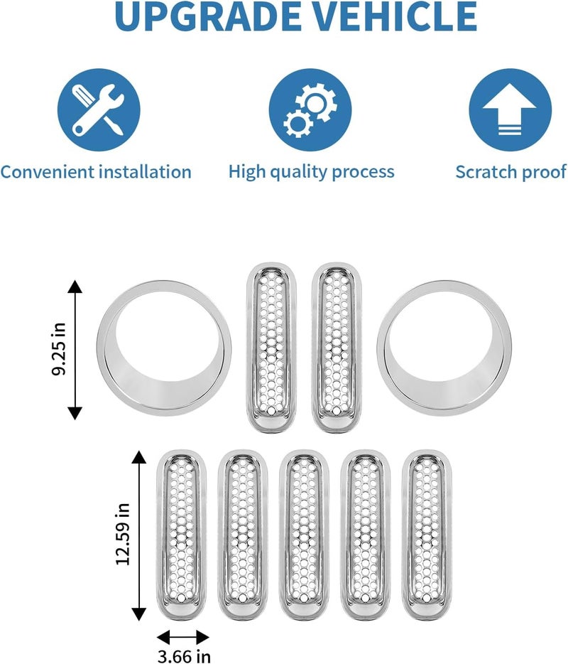 PDKLIN for Jeep JK Front Grille Inserts & Headlight Cover Trim Ring for Jeep Wrangler JK JKU 2007-2017 Chrome Exterior Accessories 9pcs - Image 4